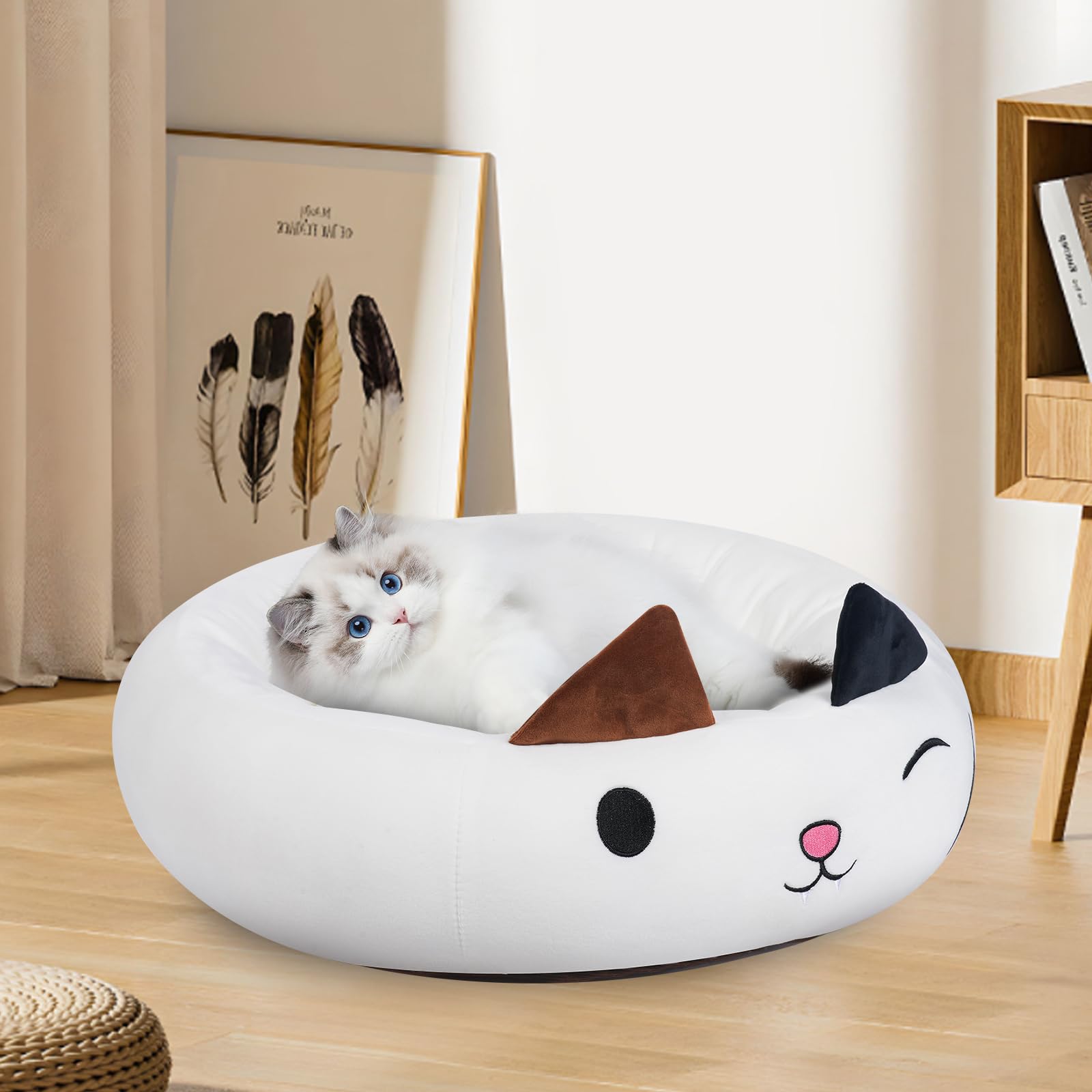 Calico Haustierbett 61 Cm – Weiches Plüschbett Für Katzen & Kleine Hunde, Mit Rutschfester Unterseite & Waschbar