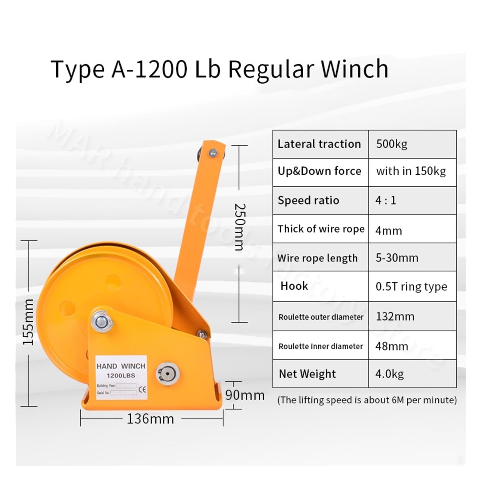 1200Lb Hand Crank Self-Locking Manual Winch Thicken Material Small Household Portable Winch Crane Lift Hoist with Wire Rope for Cars, Home Improvement, Cargo Handling(01)