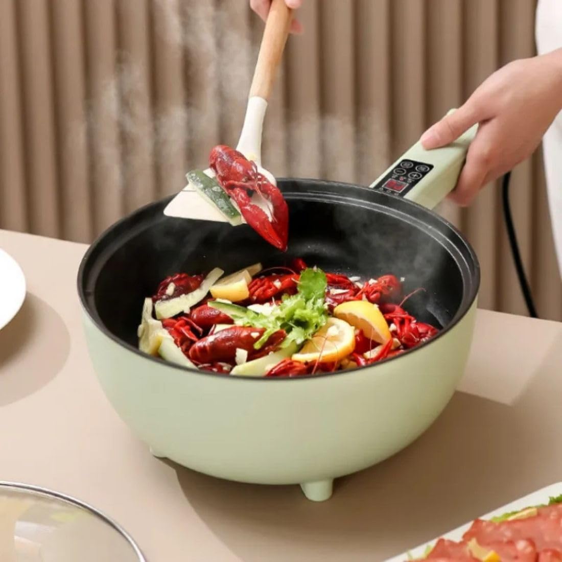 Frilla Pentola elettrica, Padella in Ceramica Antiaderente Aggiornata 41 × 28 × 15 cm, Multifunzione Padella Elettrica 4L - PANMAX