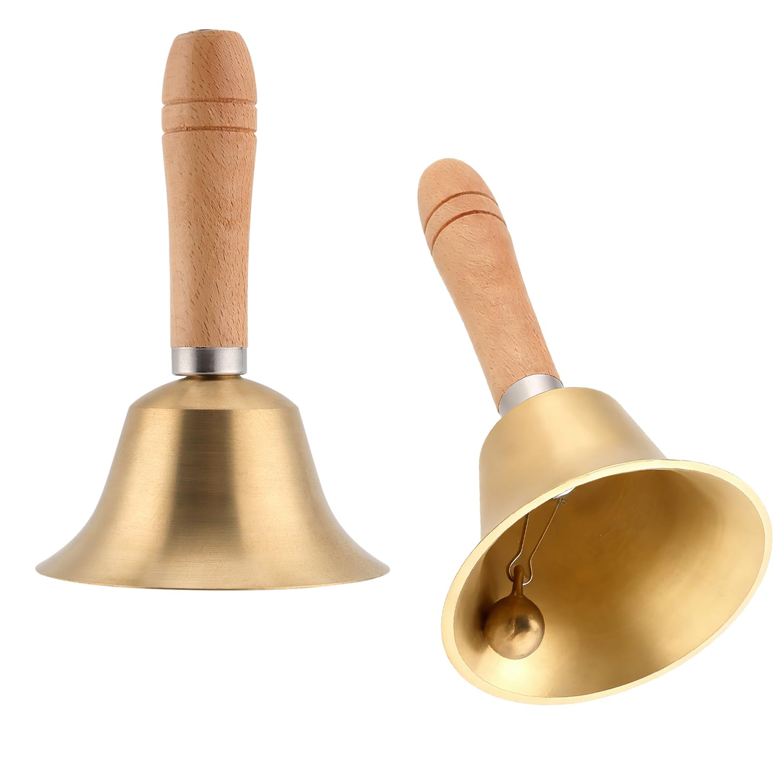 Yuenpun Metals 2 Pcs Solid Brass Hand Bell, 14.5 X 8Cm Wooden Hand Bells, Loud Call Bell For Hotel, Festival, Christmas,Wedding Service