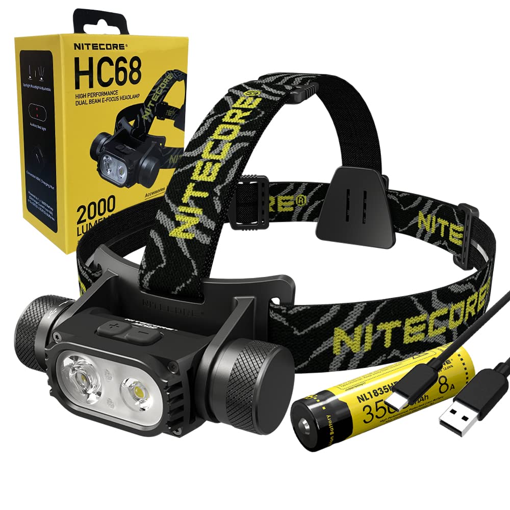 Nitecore HC68-2000 lumens, E-Focus, Charging Function, Includes Li-ion Battery, Black