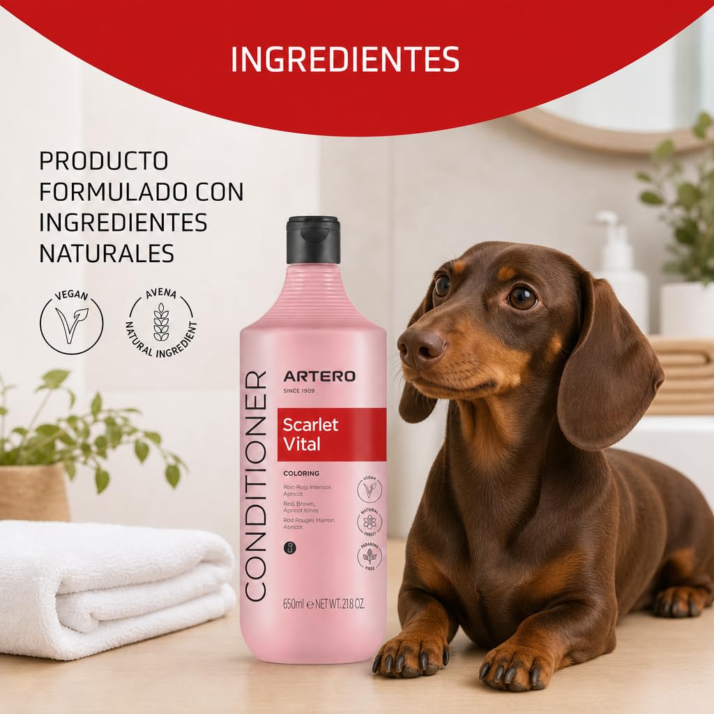 Artero Scarlet Vital Mascarilla Potenciadora de Color para Perros Rojos, Marrones, Chocolate y Apricot, 650 ml