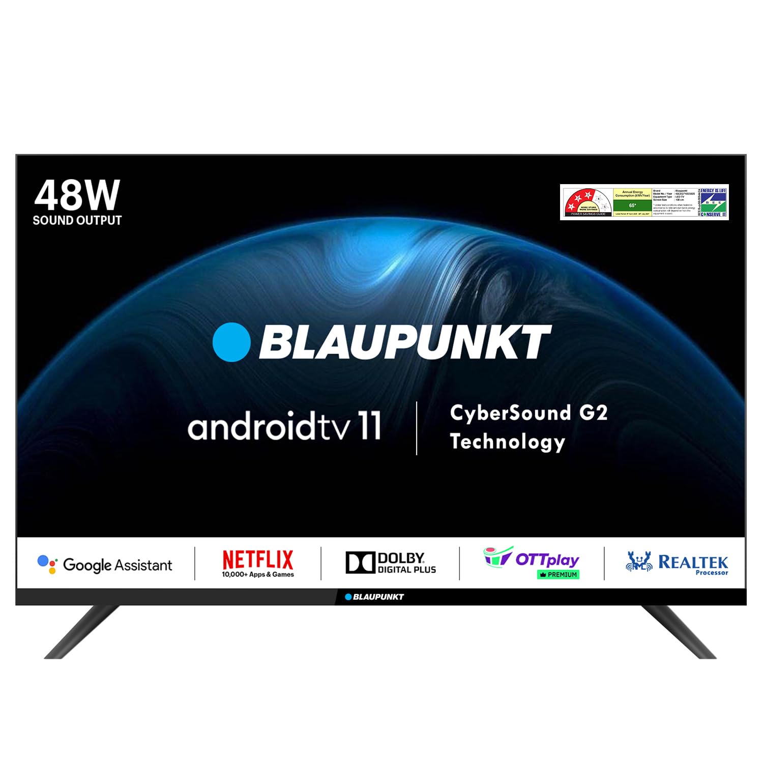 Blaupunkt CyberSound G2 Series 108 cm (43 inch) Full HD LED Smart Android TV 2023 Edition with Dolby Digital Plus & 48 W Sound Output (43CSG7105)