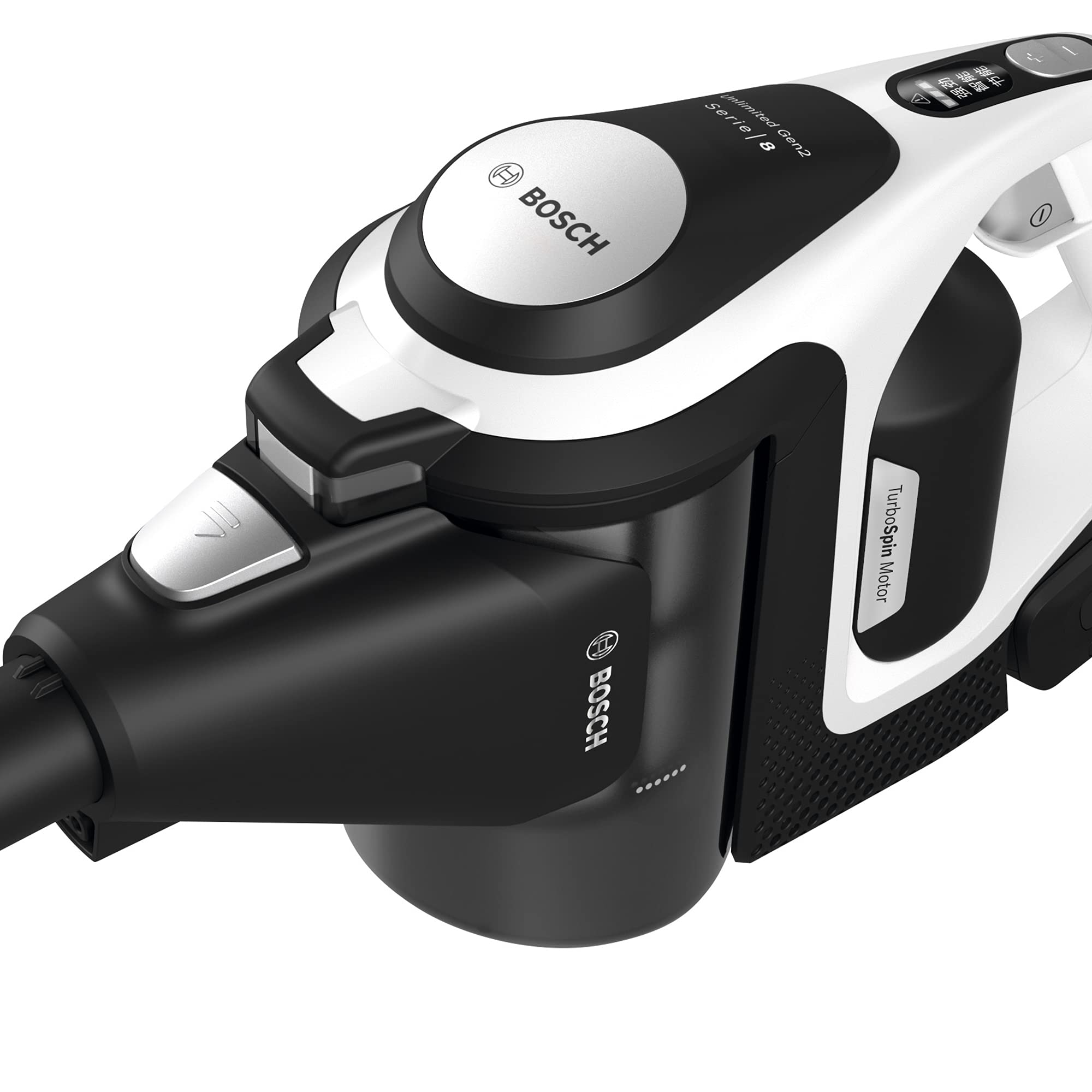 Bosch Electroménager Unlimited 8, BBS8214, aspirateur Balai Rechargeable sans Fil, autonomie de 65 Min, 1 Batterie Interchangeable Power for All 18V, Chargeur Rapide, Blanc