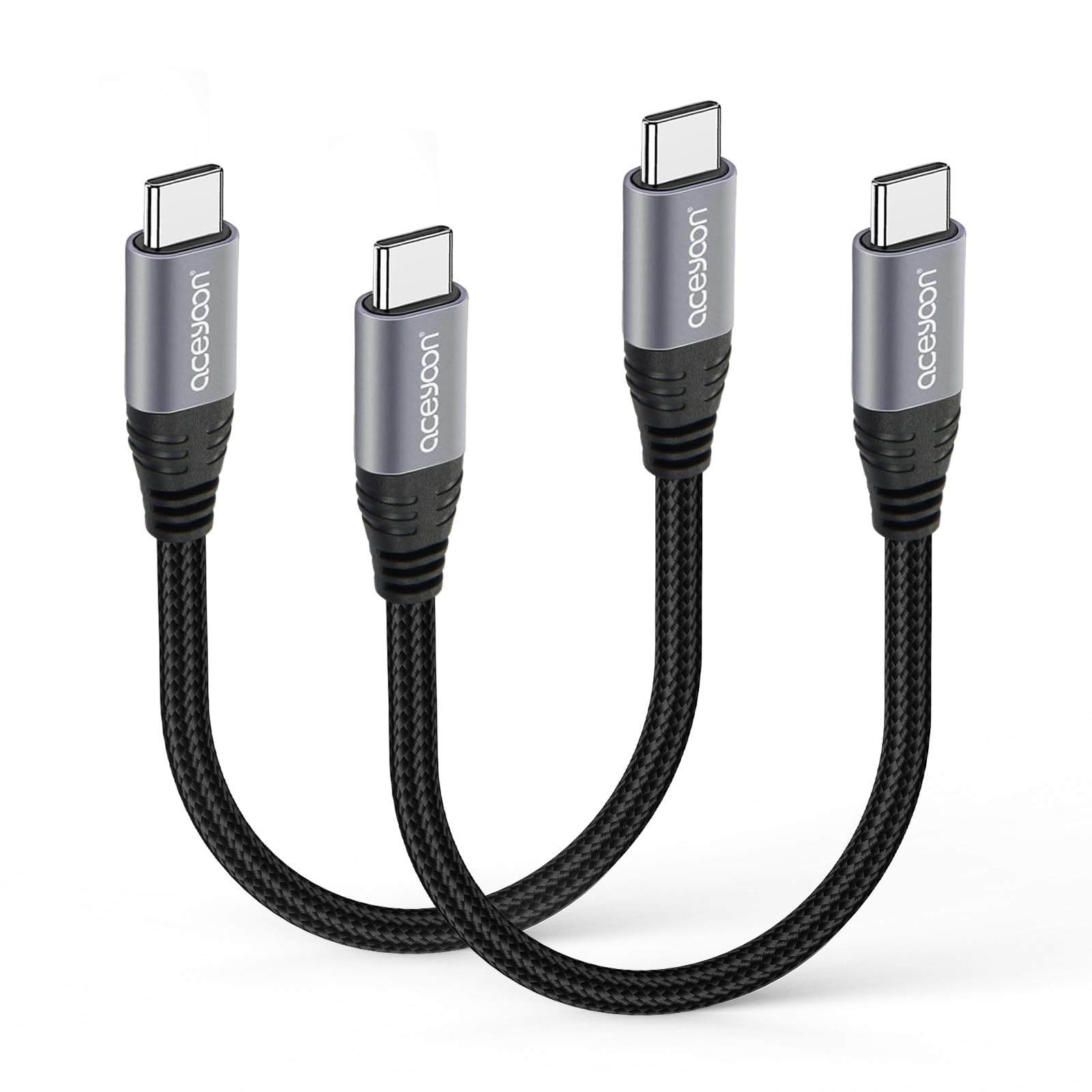 aceyoon Type-C ケーブル CtoC 10cm 2本 ショート 短い タイプC 充電ケーブル オス-オス USB-C ケーブル 最大100W PD 高速データ転送 ナイロン編組 急速充電 480Mbps 軽量 ブラック Matebook、iPad、GalaxyなどにType-c機種対応