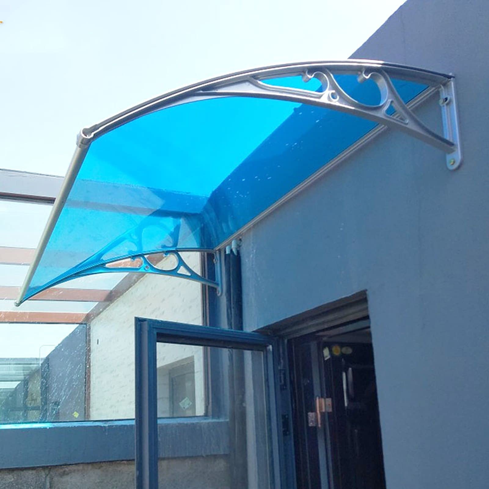 ドアキャノピーウィンドウオーニング、屋外パティオUV保護ポリカーボネートキャノピー、ガーデンフロントドア用ミュート＆セルフクリーニン  （透明なフロントドアキャノピー、セルフクリーニングキャノピーオーニング、UV耐水性ポリカーボネートカバー、ミュートオーニング）