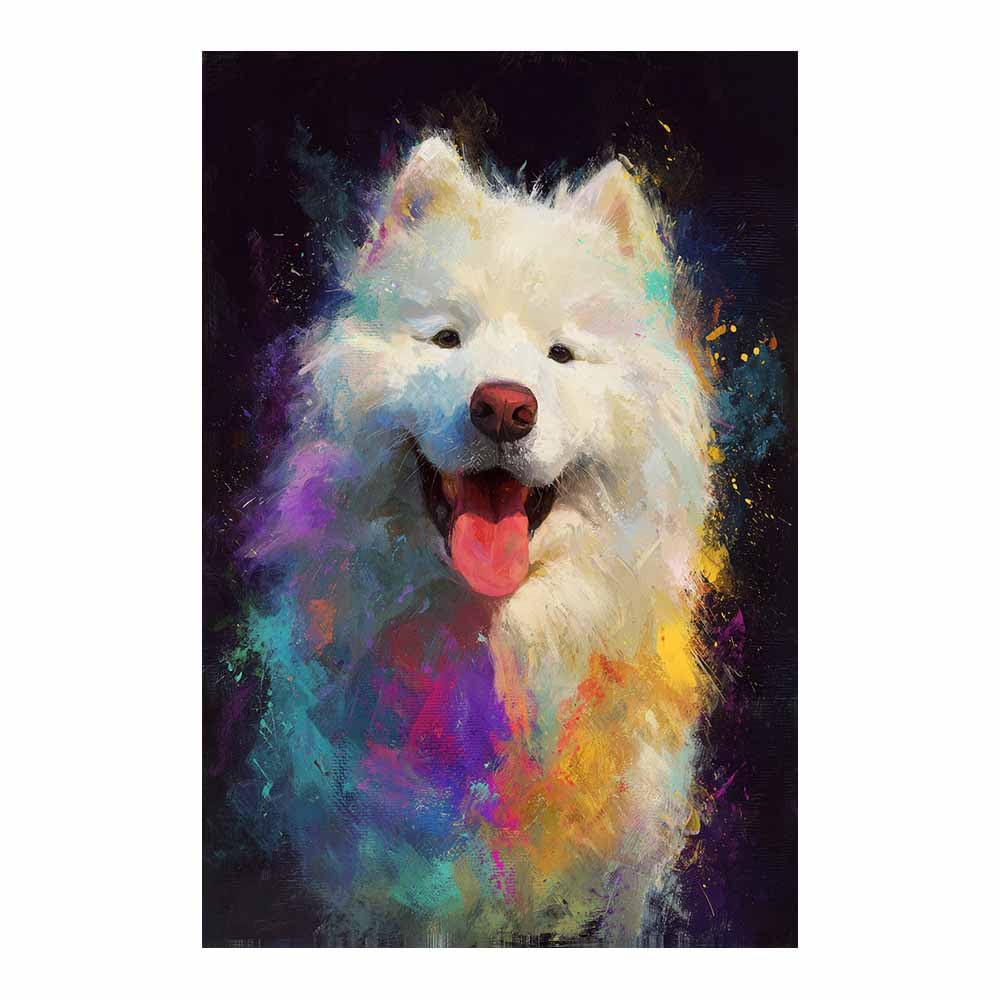 ZAMAEIU Canvas Print Wall Art Samoyed Painting Abstract Dog Animal Paintings, Suitable for living room, bedroom, for Kids Room Decoretc.(white)-30x50cm Unframed