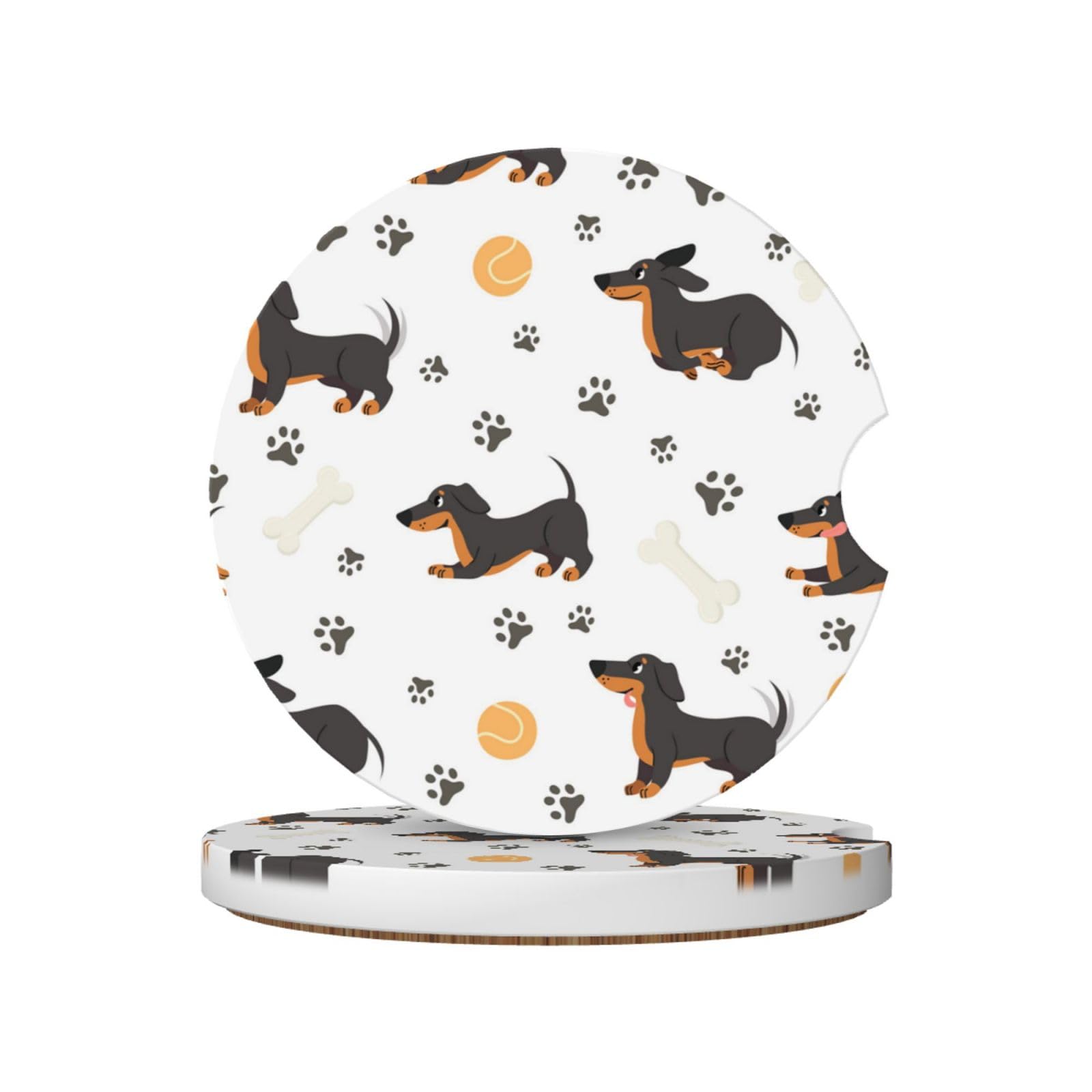 Dachshund Seamless Pattern Adorable Pets Funny, Car Cup Holder Coasters 2 Pack, Absorbent Ceramic Car Coasters with Non Slip Cork Base