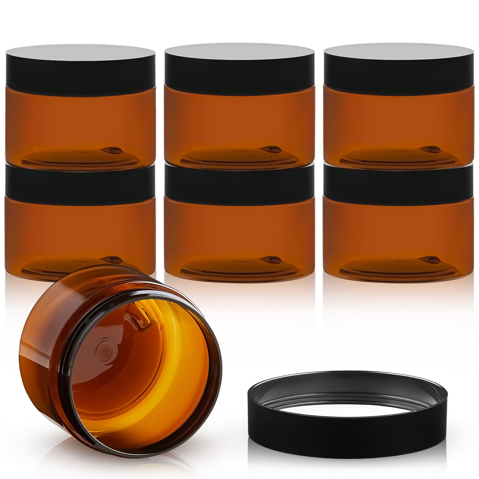 TUZAZO 4 Oz Amber Plastic Cosmetic Jars Leak Proof Small Container with lids for Cream, Lotion, Powder, Ointments, Beauty Products, 6 Pcs
