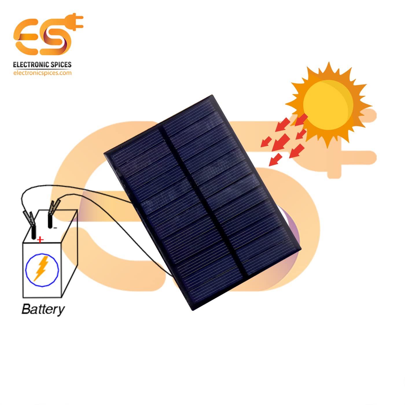 Electronic Spices 99mm X 69mm 6v 180mah Rectangle Shape Polycrystalline Mini Epoxy Solar Panels With Alligator Clip Pack of 1pcs - Image 5 thumbnail