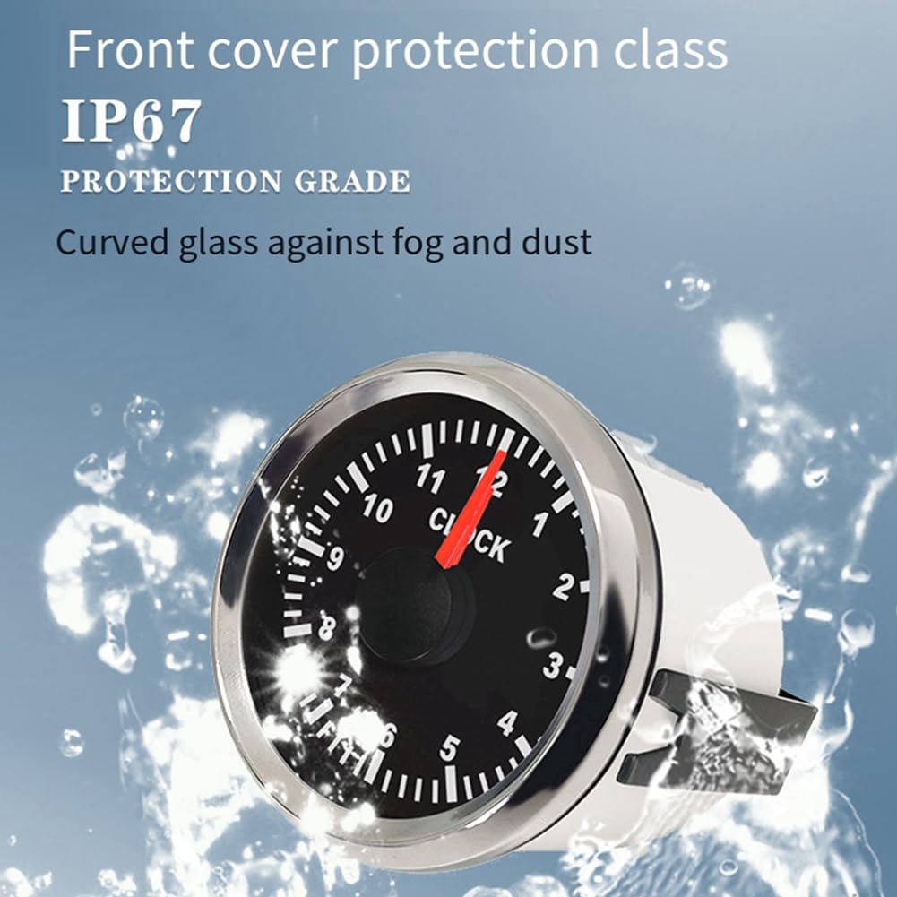 0-12 Heures Mètres 2 Pouces 52 mm Jauges D'Horloge avec Rétro-Éclairage Rouge Instrument Afficher les Compteurs D'Horloge pour Voiture Bateau Yacht RV 9-32 V Facile à Utiliser C