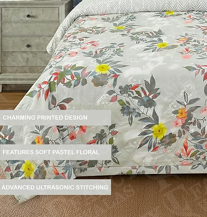 Image of Dohar Single | Double Bed Polycotton Blankets for Summer 90x100inch, 150GSM Ac Comforter and Cooling for Summer Classic Printed Design Quilt Ideal for Gifting (Grey Color, Single)