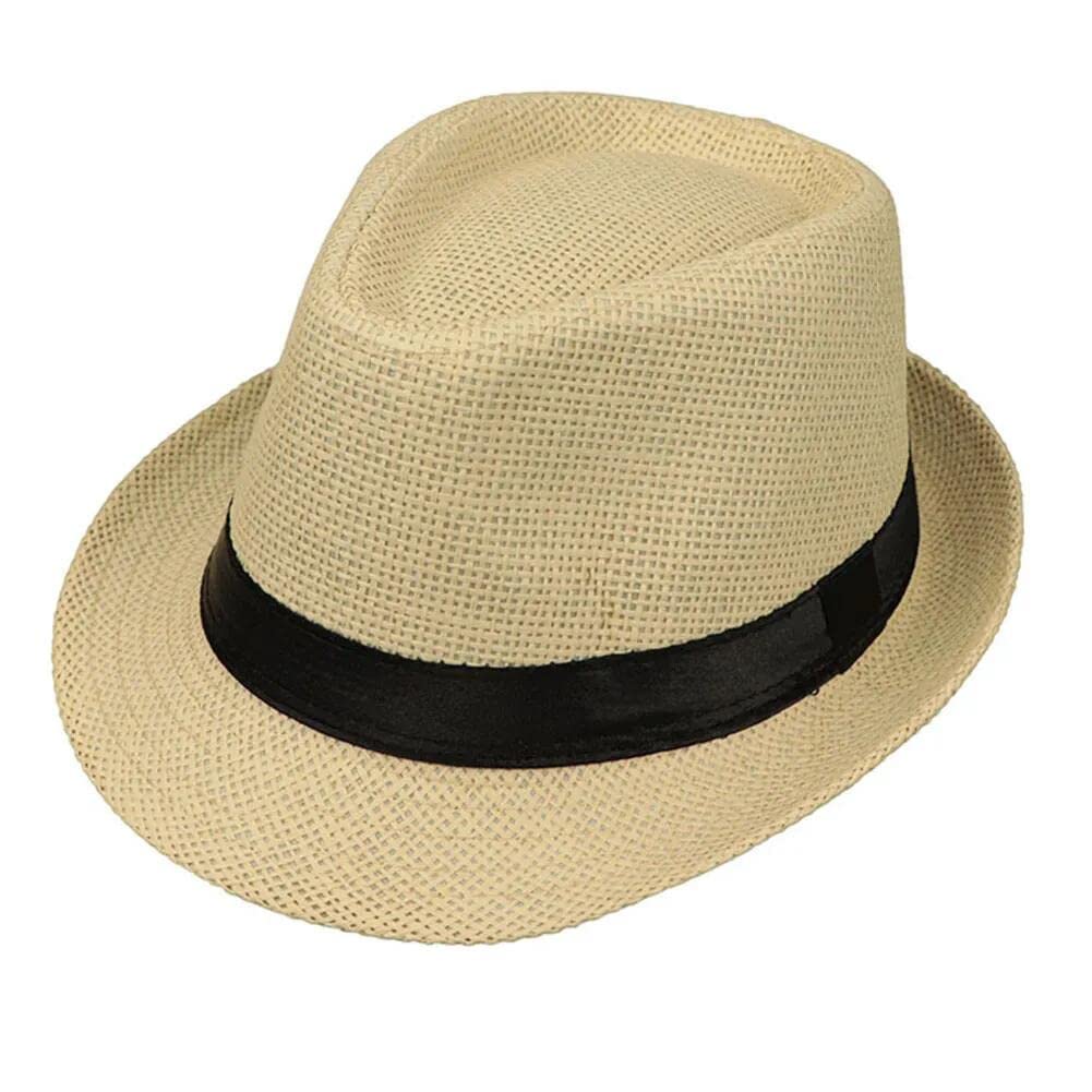JowTreex Sombrero de paja de verano para mujeres y hombres, sombrero de ala corta Panamá Fedora Beach Sun Trilby para vacaciones