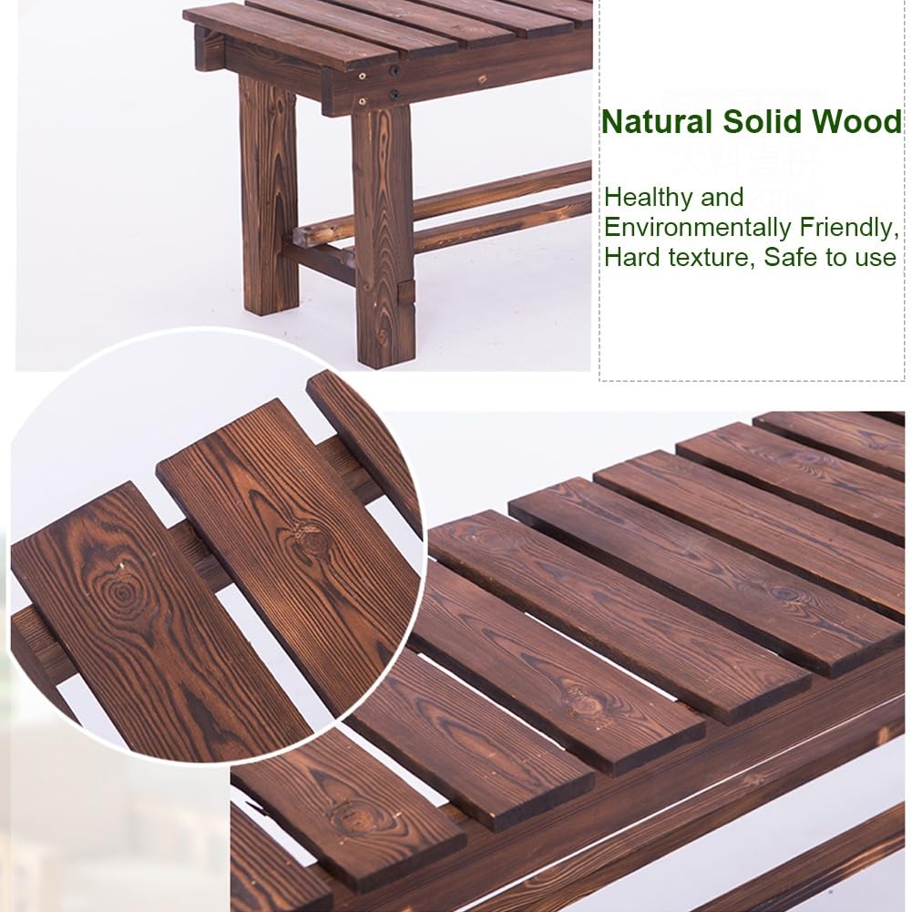Banco de Jardín 90/120/150 CM, Banco de Madera Carga 150 KG, Asiento Exterior sin Respaldo para 2-3 Personas, Banco Taburete para Porche Parque Patio Piscina(47.2in/120cm)