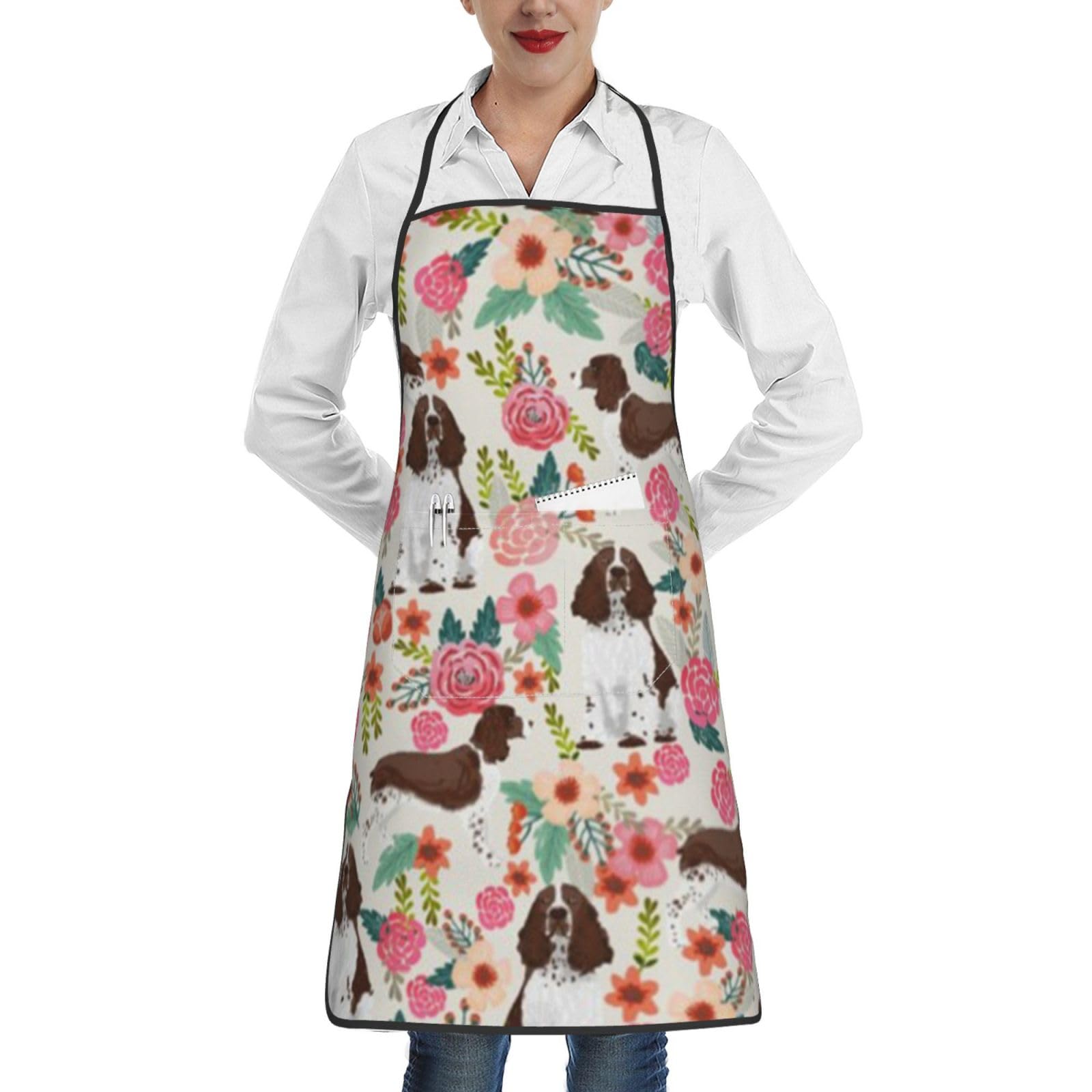 Tcoay Unisex As Picture English Springer Spaniel, Adjustable Cooking Apron With Pockets,Kitchen Aprons Waterproof Chef Apron Adjustable Bib Aprons