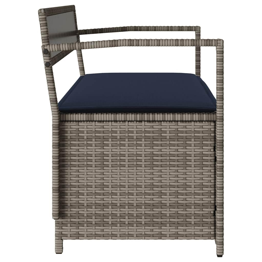 Générique Panca portaoggetti da giardino in rattan PE grigio con cuscino