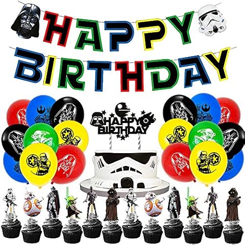 JPYH Star Wars 47 x Star Wars Happy Birthday Party Supplies for Star Wars Fans Cake Decorations for Kids Birthday Party Cover