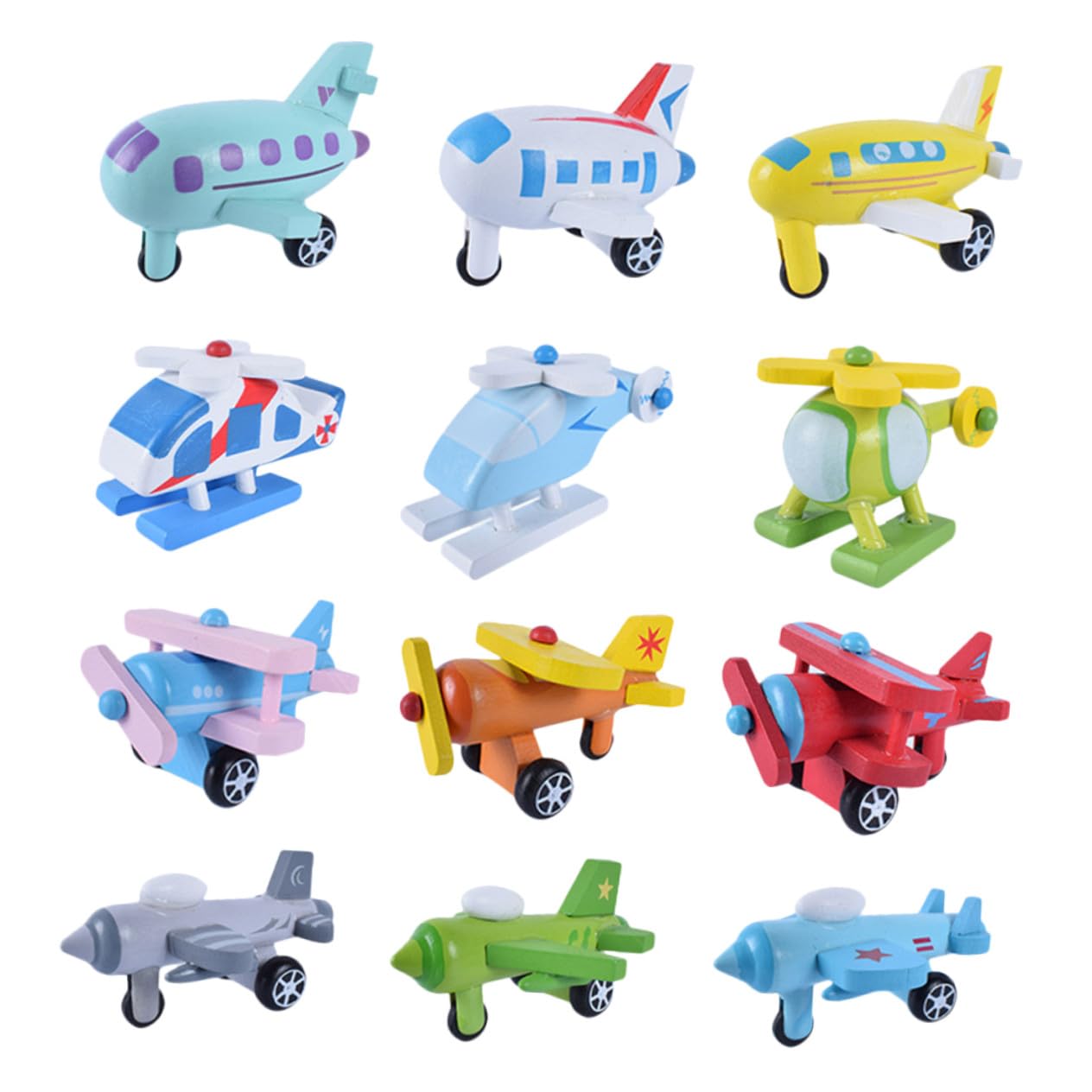 SOIMISS 12 Piezas Juguete de Madera para Mini Aviones Educativos Coloridos de Infantiles para Aprendizaje y Diversión