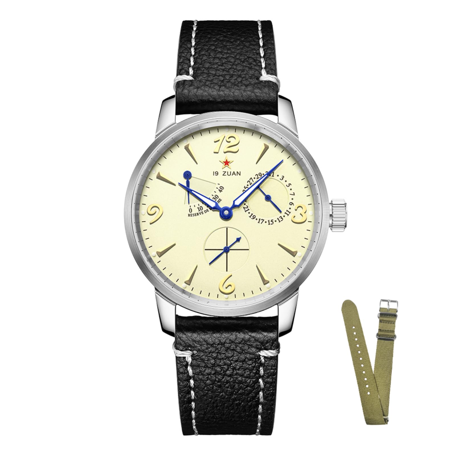 SEAKOSS 40 mm 1963 ispirato Vintage Pilot Watch da uomo, orologio da polso meccanico automatico con movimento Seagull ST1780, indicatore di riserva di carica, display della data, vetro zaffiro
