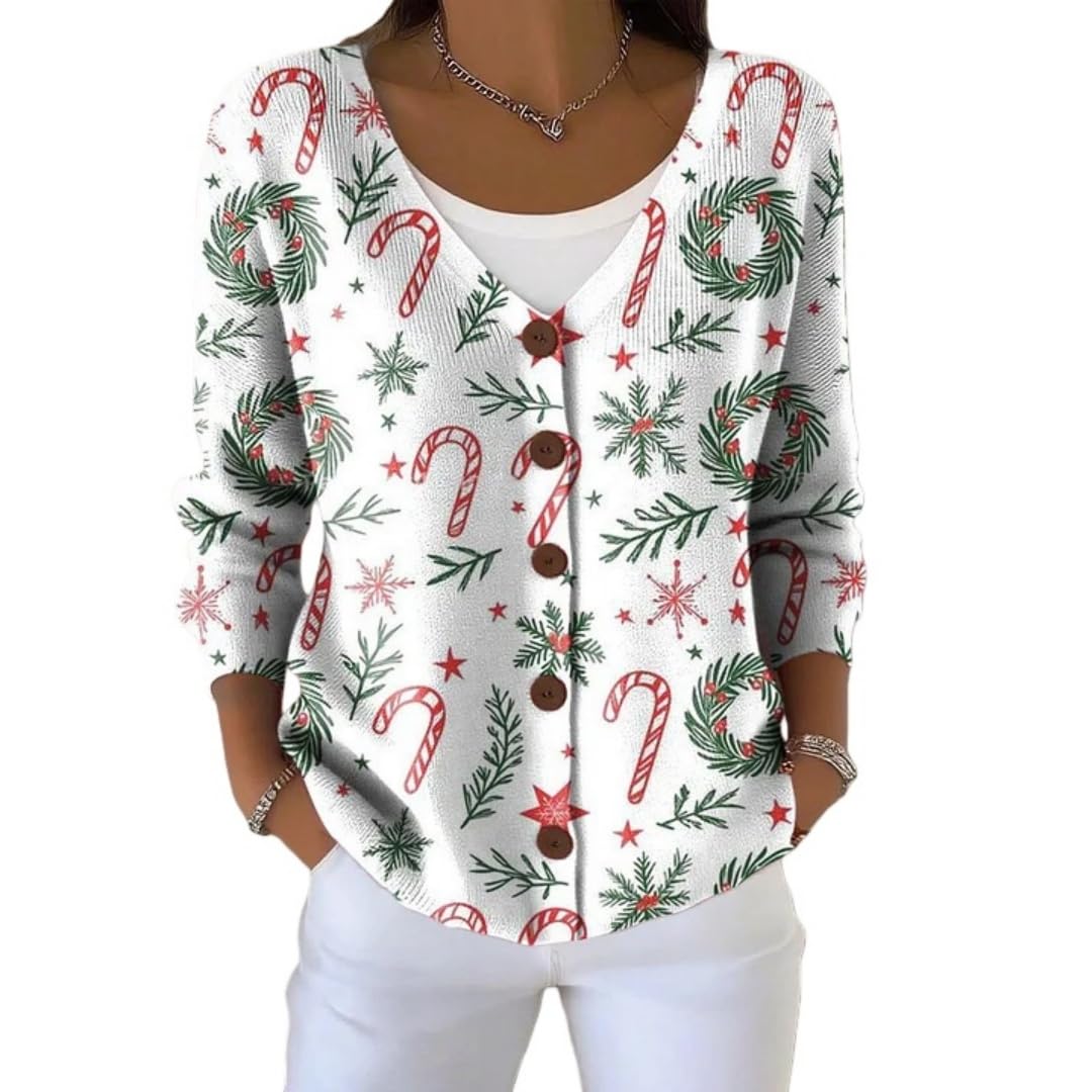 Womens Christmas Holiday Cardigan - Fashionable Long Sleeve Button-Up Sweater Casual Streetwear Fashion Coat
