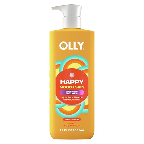 OLLY Exfoliating Body Wash Happy Mood + Skin jojoba beads pineapple enzymes & vitamin C to exfoliate and reveal softer glowing skin 17 Fl Oz