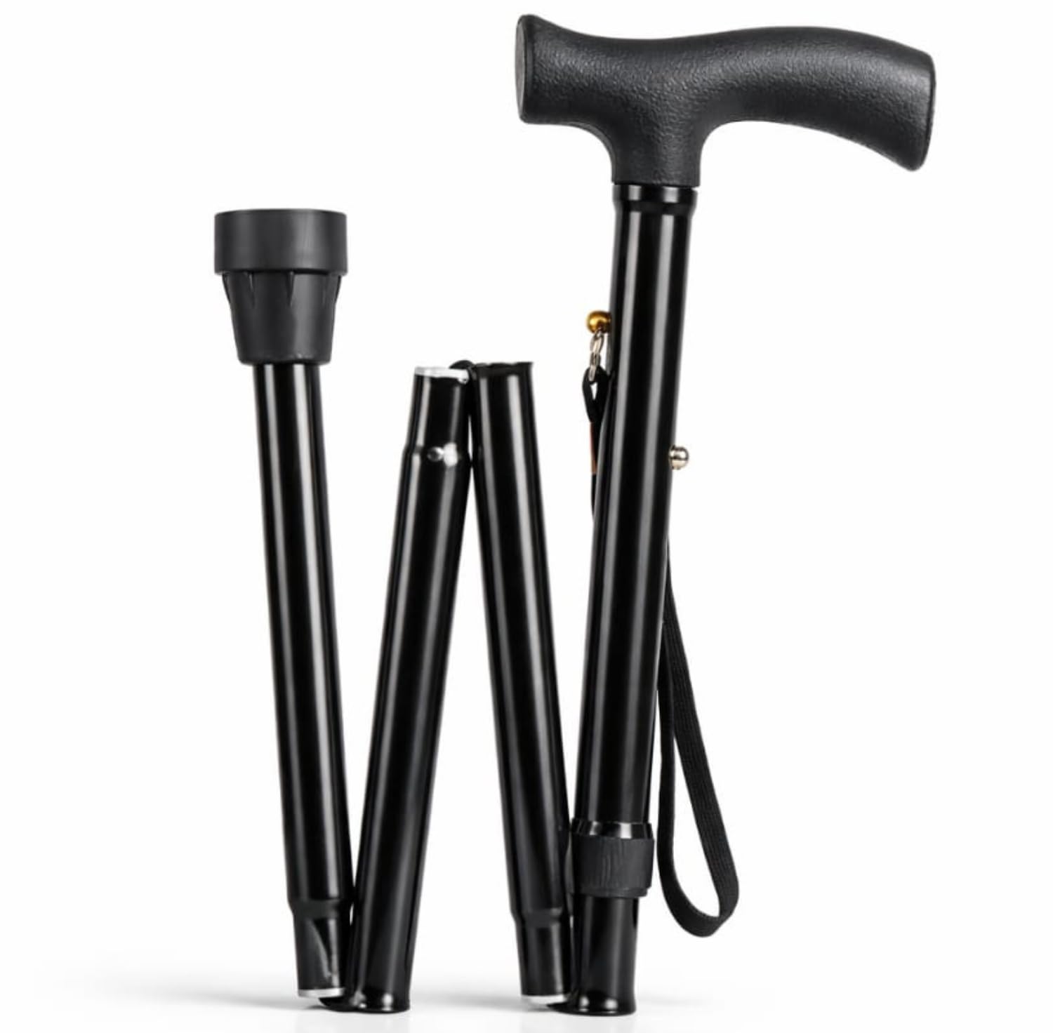MCP Jindal 4 Folding Sections Aluminium Foldable Walking Stick for Men, Women & Old People Support, Trekking Cane Stick (Black)