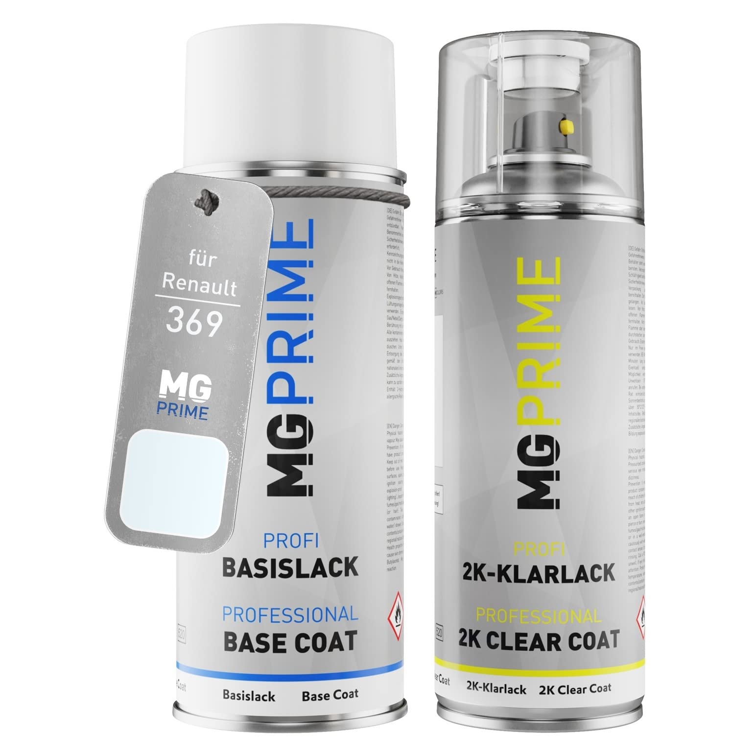 MG PRIME Autolack Set Spraydose für Renault 369 Blanc Glacier + 2K-Klarlack