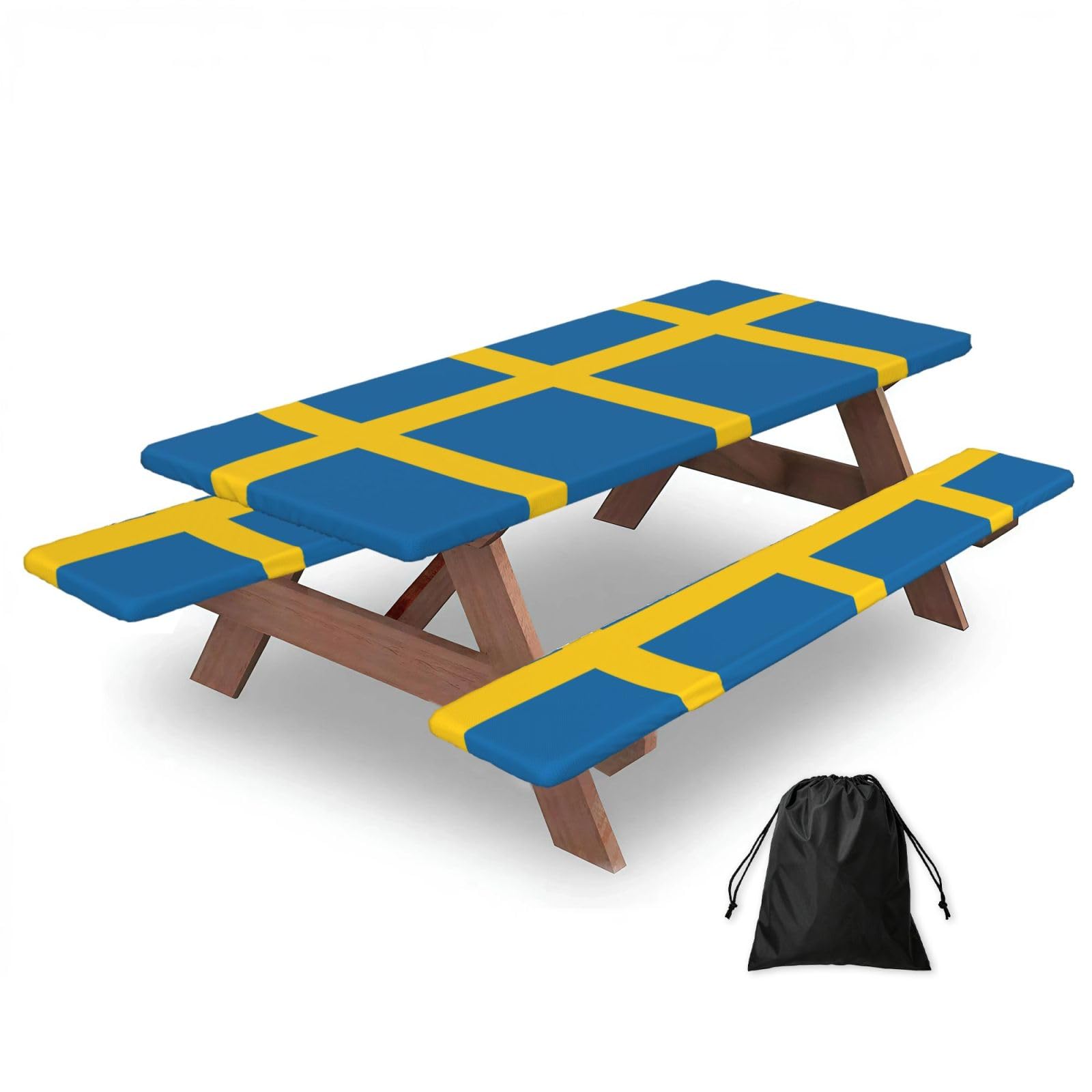 Zyjhyy Black Swedish Flag Print 3 Pack Wipeable Picnic Bench Cover And Table Cover Lightweight Table Cloth For Camping Outdoor