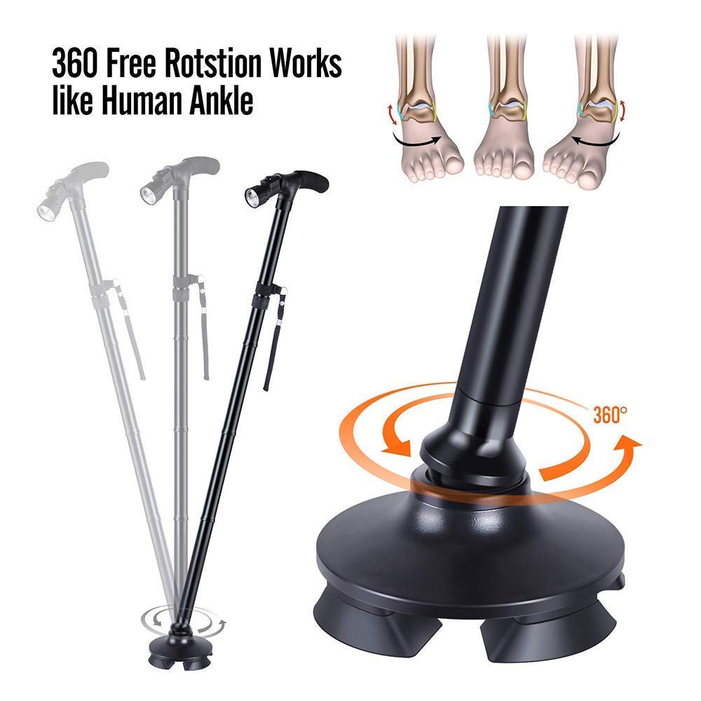 Bastón LED Plegable Bastones de Viaje Plegables Ajustables con luz LED y 5 Niveles Altura Ajustable Plegable Ligero para Hombres Mujeres Ancianos (Negro) Interesting