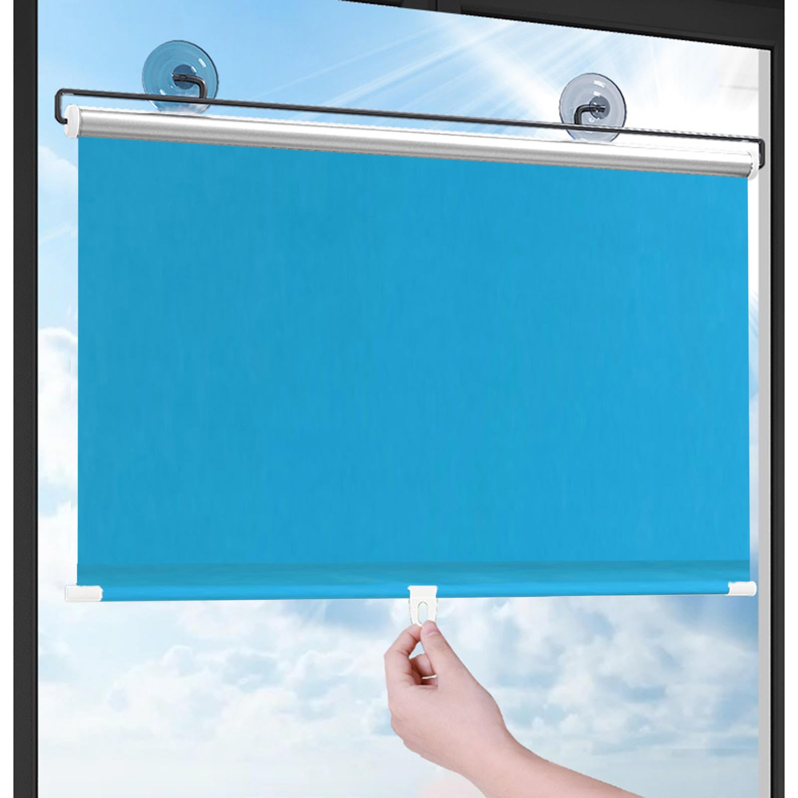 Sonakia Blue Blackout Roller Blinds For Windows, Suction Cup Roller Blinds, Sun Protection Privacy Roller Shades, Temporary Blinds, Blackout Curtains 30-80Cm Wide,-58X100cm/23 * 39In