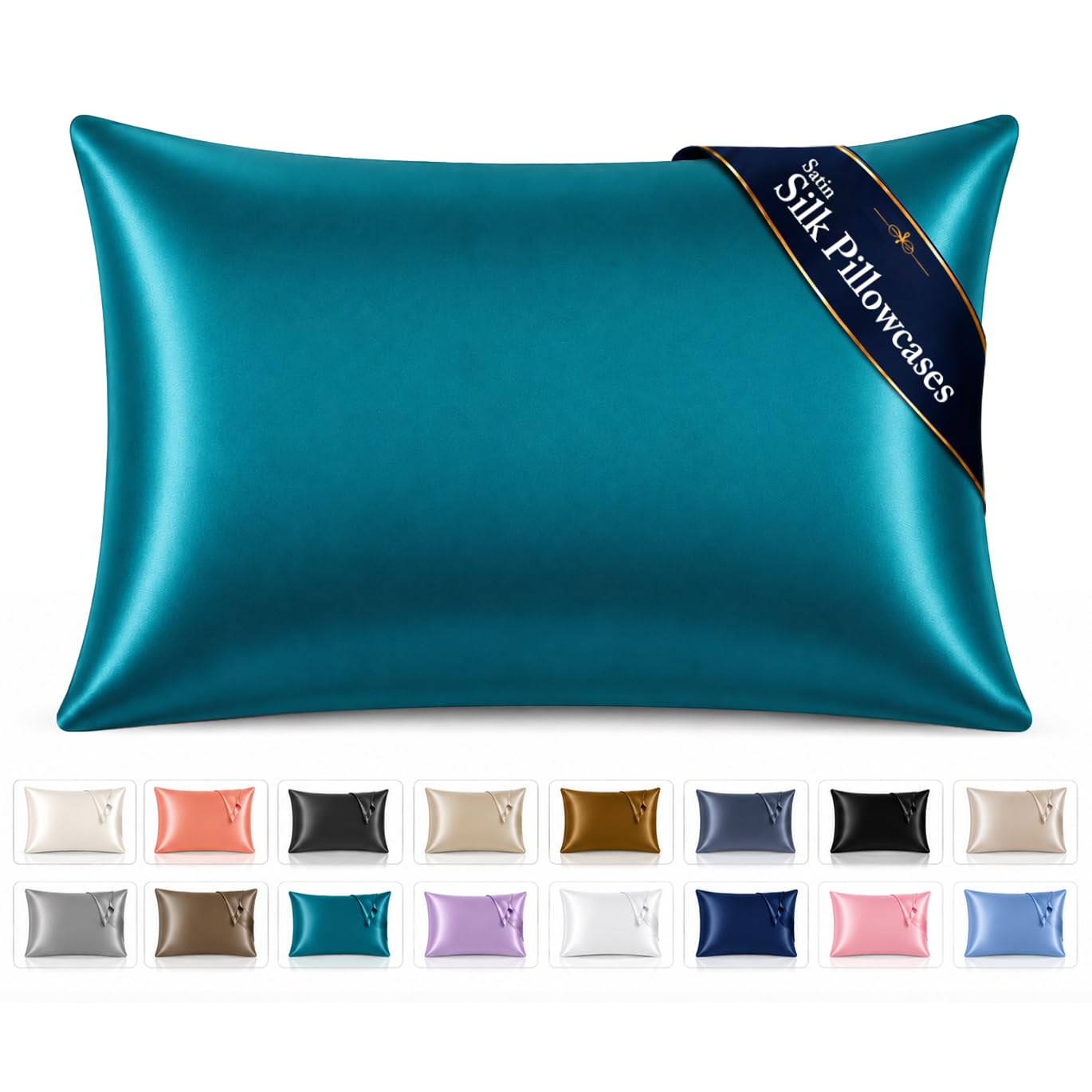 Grace Unisex Teal Satin Silk Pillow Cases Pack Of 4 Super Soft Smooth Pillow Covers In | : Standard Pillow Case