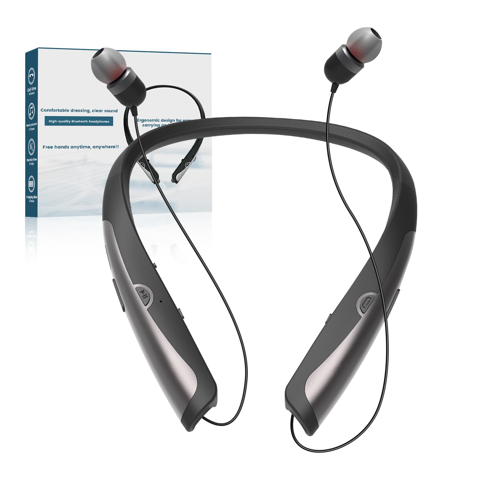 Photo 1 of Tyxmere Bluetooth 5.3 Neckband Bluetooth Headphone, Sweat Resistant Noise Cancelling Stereo Headphones, and Retractable Ear Tips for Music, Conference, Videos?Bright Black?