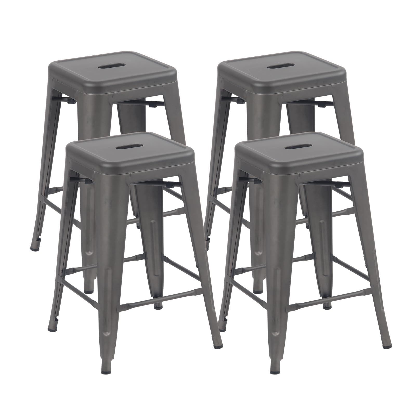 YOUNIKE Metal Barstools Set of 4 Counter Height Bar Stools 24 Inches Indoor Outdoor Patio Home Kitchen Dining Stool Modern Industrial Backless Stackable Bar Chair Rusty Grey