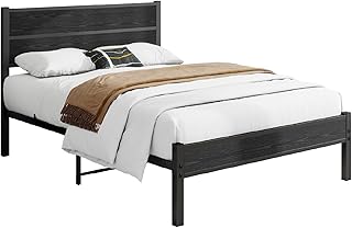 DUMEE Single Bed Frame with Wooden Headboard and Footboard, Metal 3ft Wooden Bed Frame Under Bed Storage, Enhanced Support Noise Free, Black