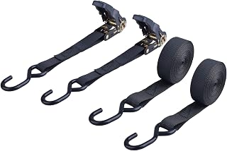 Azarxis Ratchet Straps, 2-Pack 16ft Tie Down Strap Set with Safety Clip & S Hooks, Motorcycle Logistic Cargo Straps for Moving Appliances (Black - 6.56ft - 2 Pack)