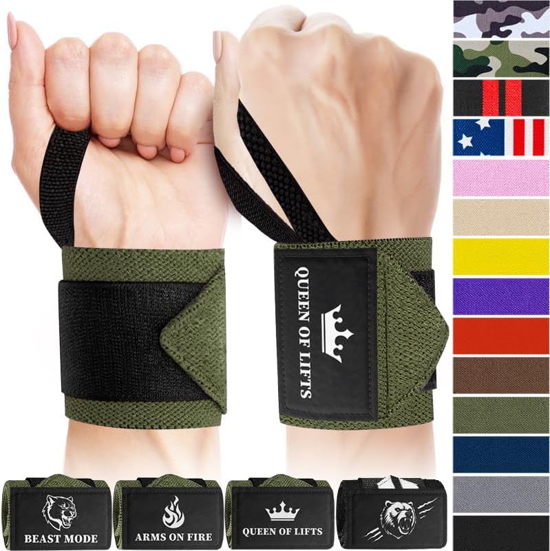 TECEUM Weightlifting 18" & 12" Wrist Wraps with Thumb Loop – Heavy Duty Wrist Workout Braces for Men and Women – Ideal for Powerlifting, Strength Training, Bodybuilding Military Green 18" – Queen of Lifts