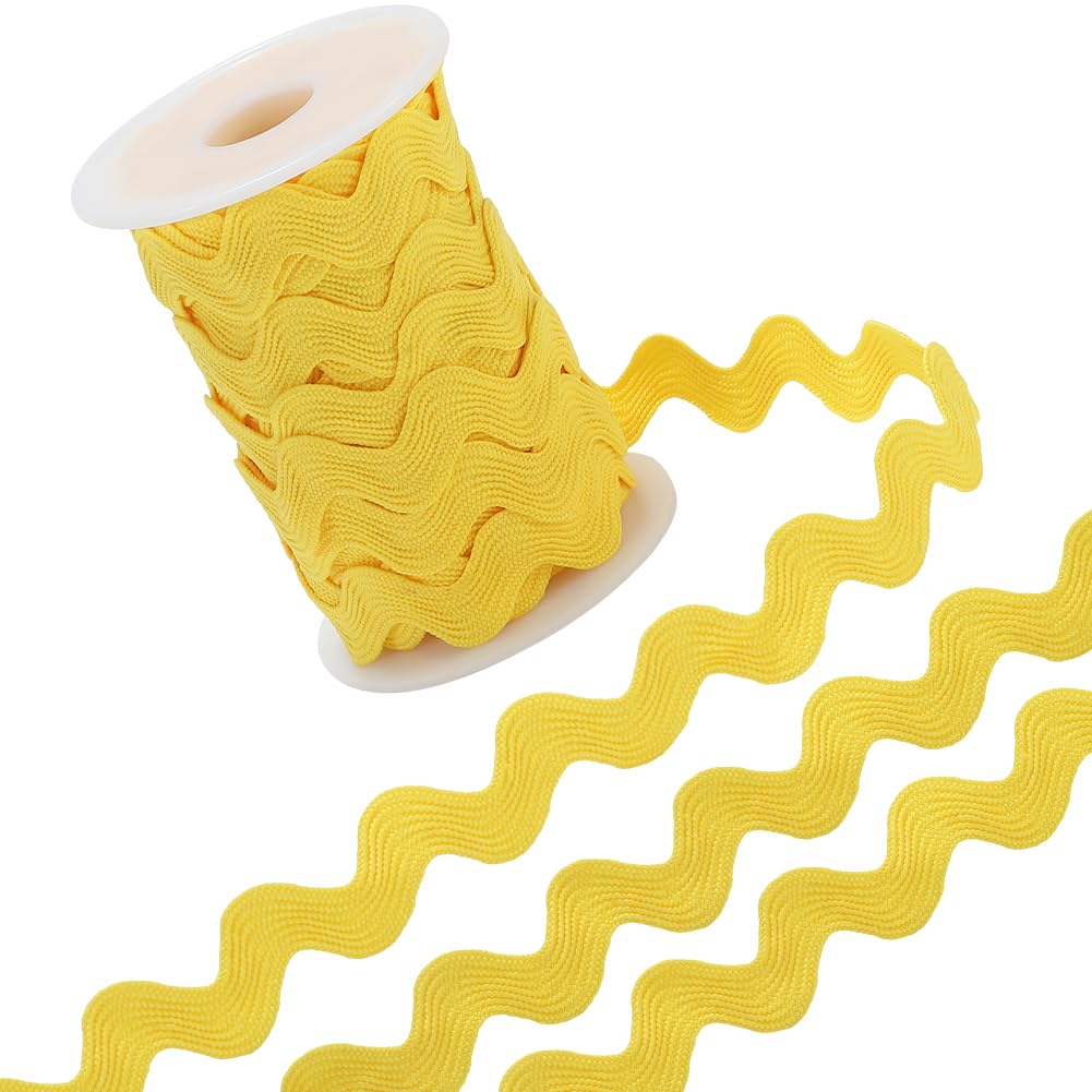 GORGECRAFT 12.5 Yards Rick Rack Trim Polyester Rac Ric Ribbon 13mm Zig Zag Yellow Wave Bending Fringe Trim Rickrack S Shaped Lace Ribbon Woven Braided Fabric with Spool for Sewing DIY Crafts
