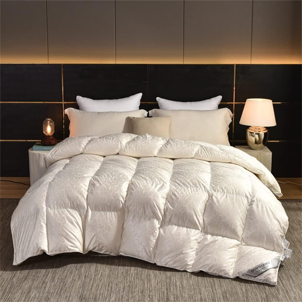 White Duck Down Quilt Fluffy Cozy Four Seasons Duvet Brocade Warm Queen King Quilted Comforters