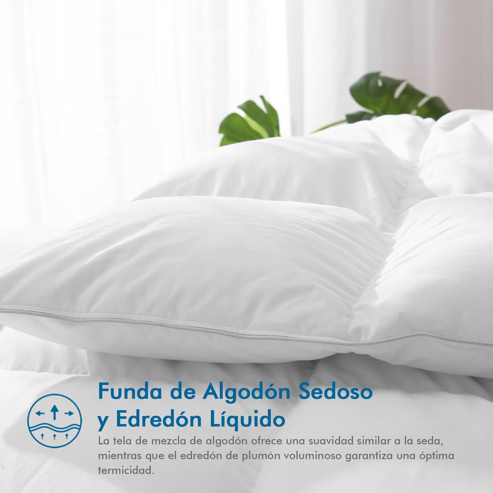 Dafinner Edredón con Temperatura Normal Cama 180, Manta de Lujo con 90% Plumón 330gr/m²，Nordica Cubierta de Algodón Oeko-Tex RDS 240 × 260cm