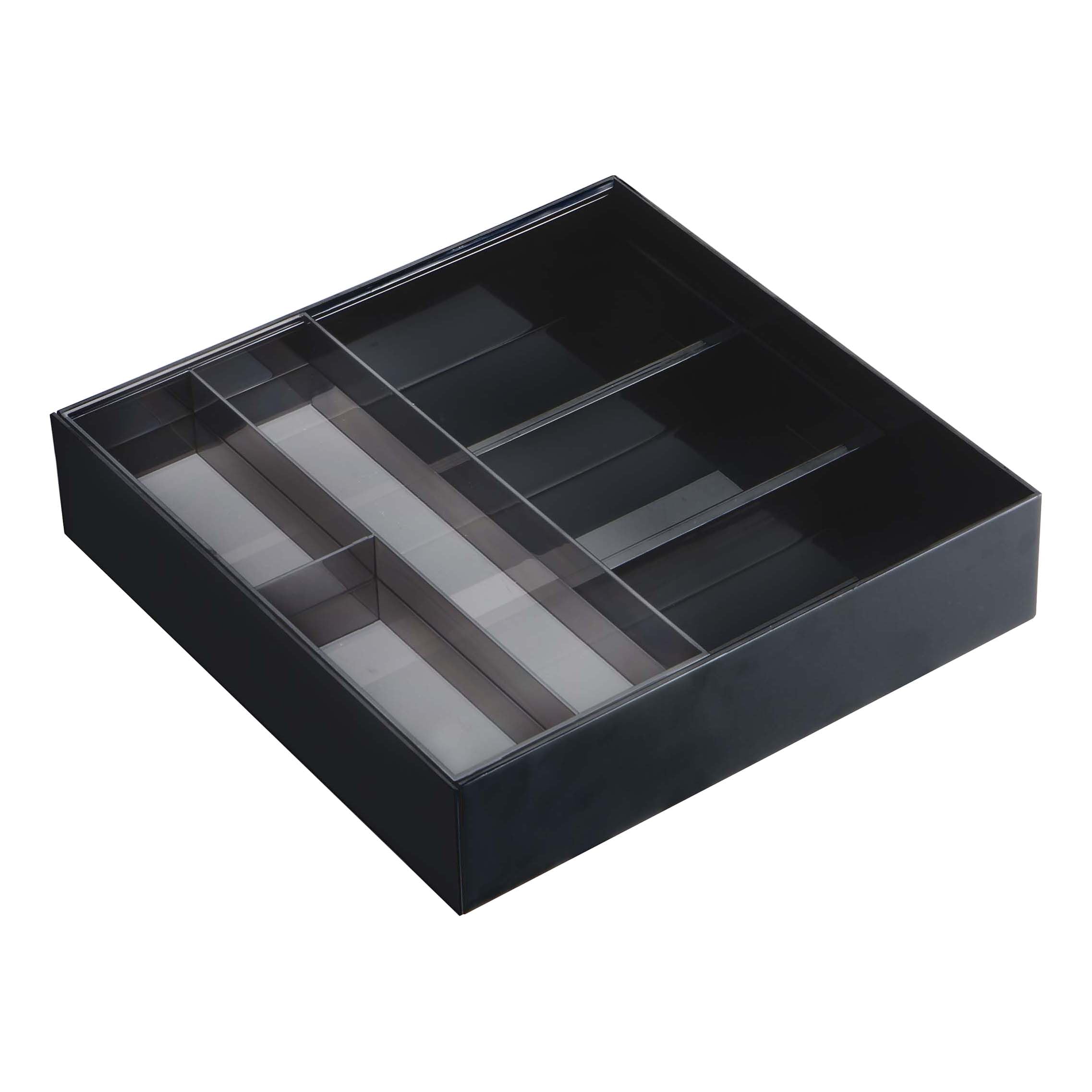 YAMAZAKI 3383 TOWER Extendable Cutlery Tray, black, ABS Resin/PS Resin, 25 x 24.6 x 5.7 cm
