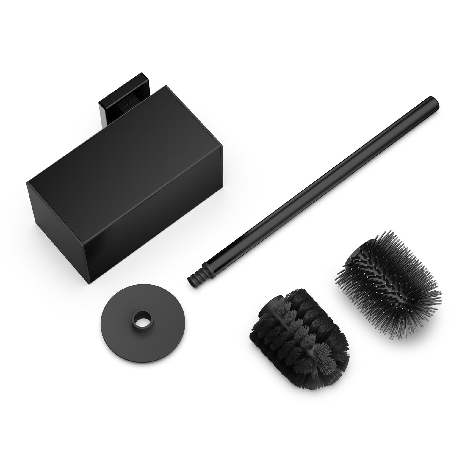 Scopino per WC con montaggio a parete, scopino in silicone e supporto, scopino quadrato in acciaio inox 304, con 2 testine (quadrate nero)