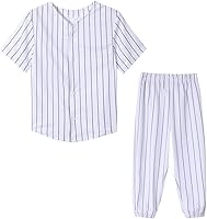 Mowbeat Toddler Boys Baseball Jersey Set - Striped Short Sleeve Shirt & Pants 2PCS, 100% Polyester Summer Outfit 9M-4T