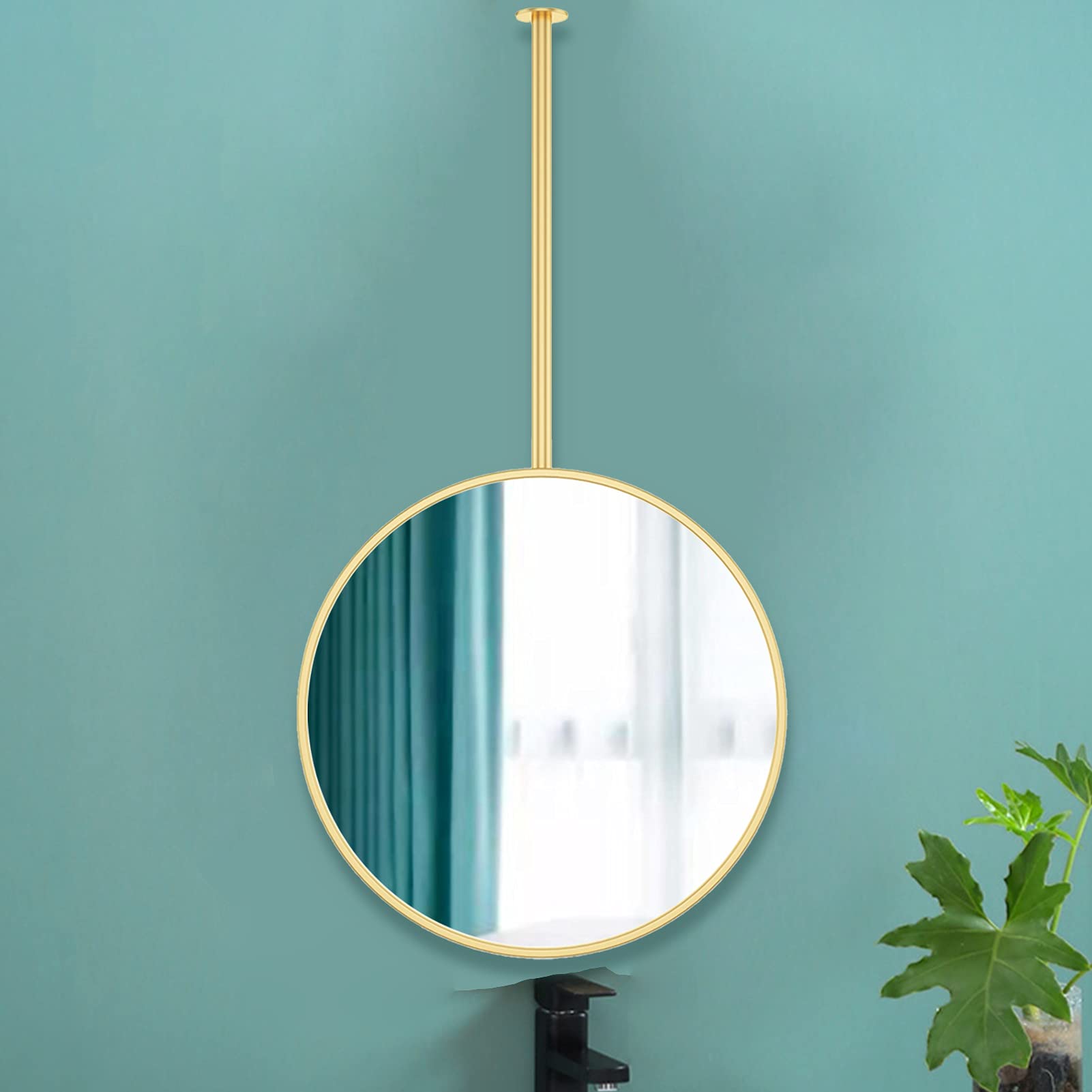 FGXHHS Ceiling Hanging Vanity Make-up Mirrors, with Ceiling-mounted Boom and Gold Metal Framed Modern Decorative Round Floating for Home or Hotel Bedroom (Size : Diameter-60CM/23.6INCH