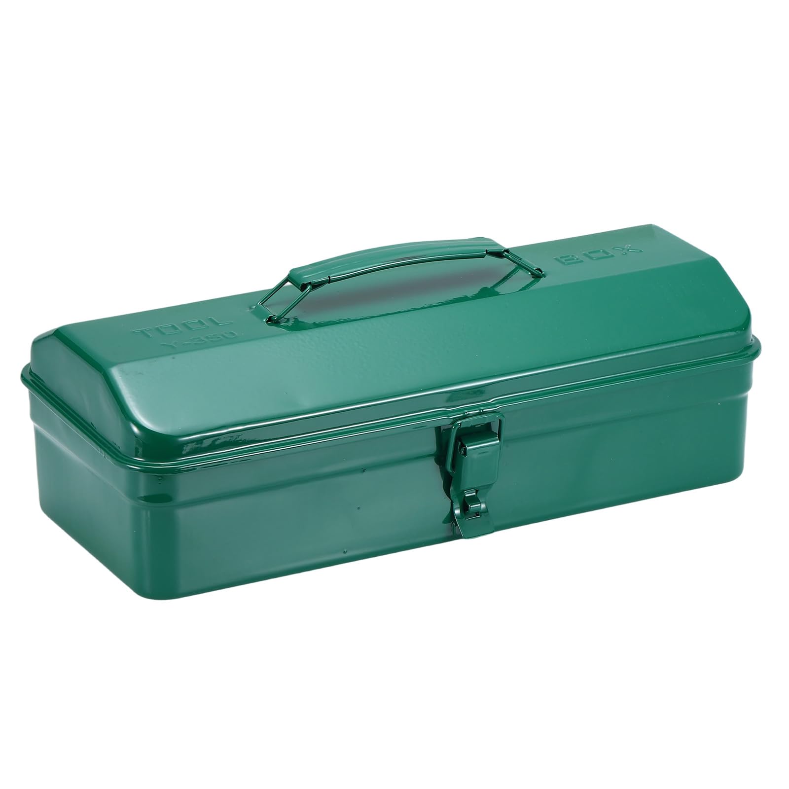 sourcing map Portable Tool Box, 14" x 6" x 3" Trunk Tool Storage Box Steel Organizer Mountain Toolbox Single Metal Latch with Handle for Garage Warehouse Workshop Household, Green