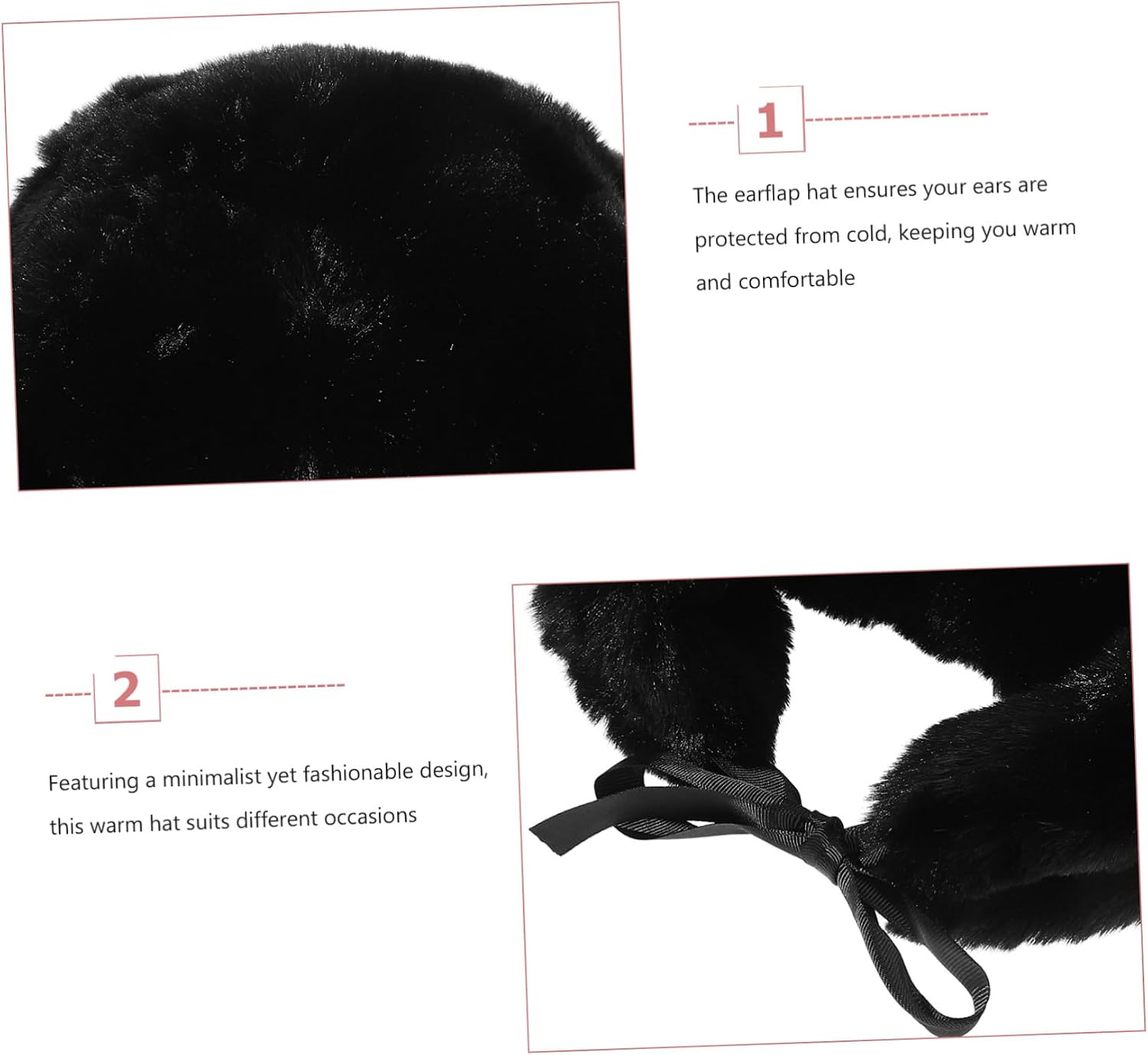 NOLITOY Faux Fur Ear Flaps Hat for Adults Thick Winter Trapper Cap Warm Hat for Skiing and Outdoor Activities Black