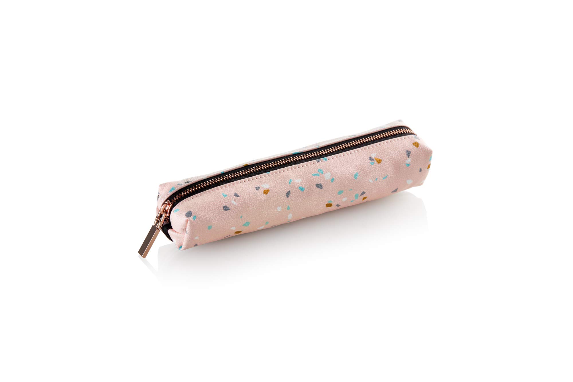Miquelrius - Estuche Mini , Incluye Goma Elástica , Cierre Cremallera , Tamaño 190 x 25 x 40 mm , Diseño Terrazzo Rose Grey
