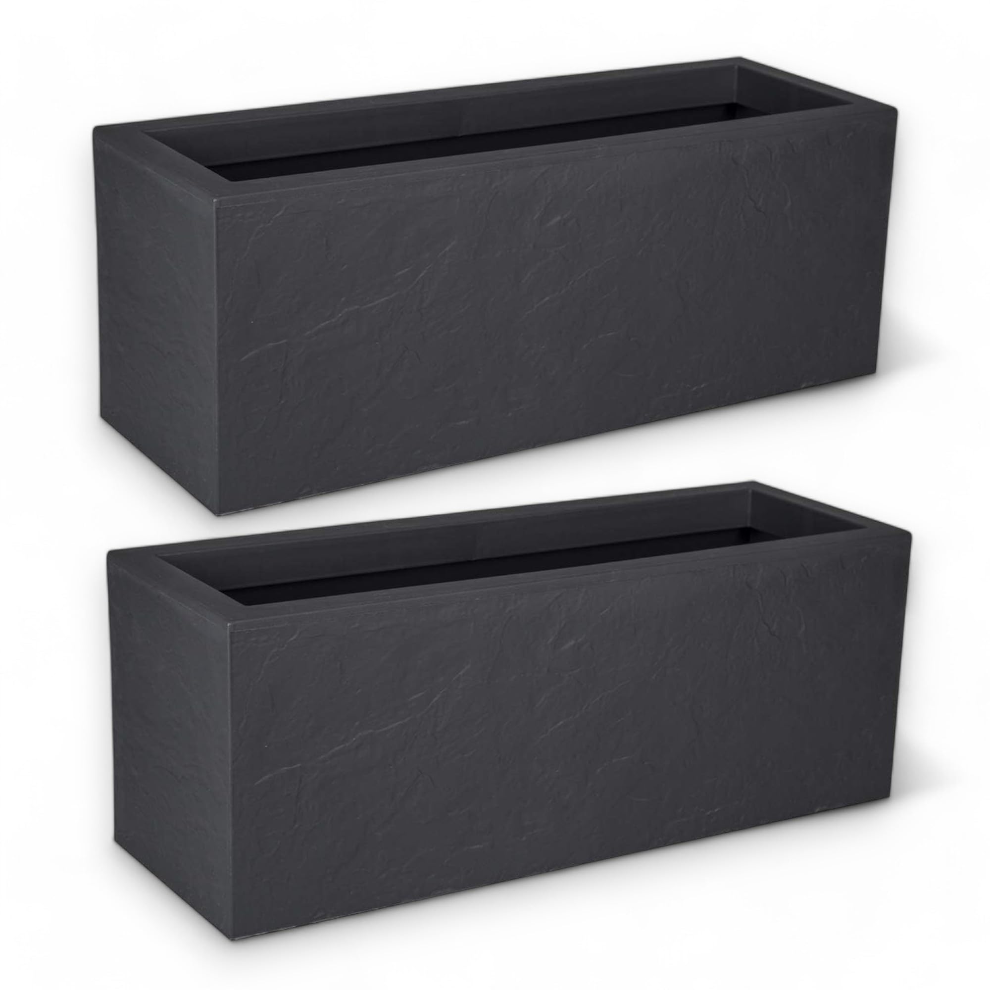 Jardinera Decorativa Grande para Interior y Exterior - Macetero Efecto Piedra de 80x30x30 cm, Ideal para Plantas Naturales y Orquídeas, Macetas Decorativas Modernas, 2 Unidades
