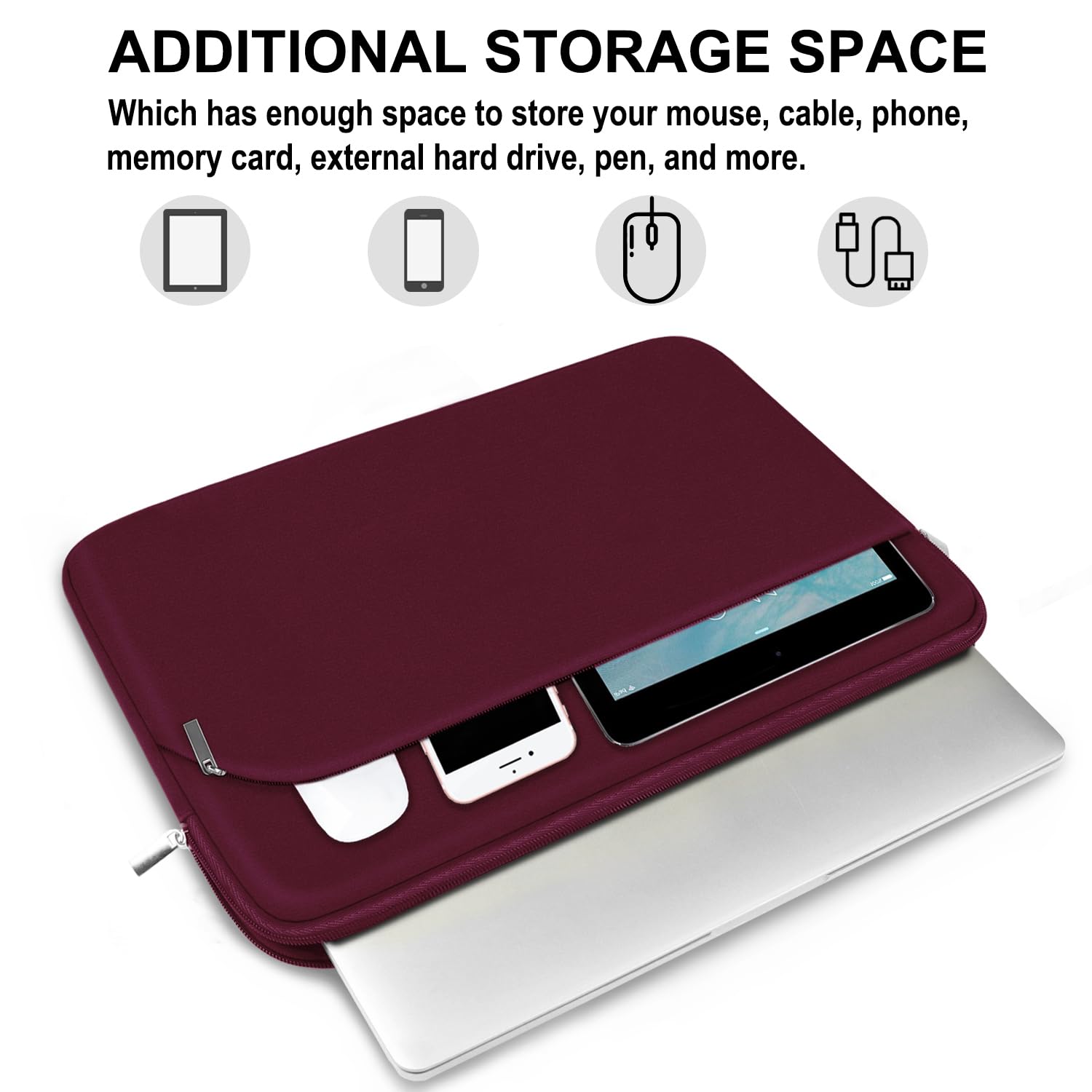 Funda protectora delgada para monitor portátil de 14 pulgadas, con bolsillo frontal, funda de transporte de viaje compatible con MacBook Air/Pro, HP, Dell, Lenovo, Acer, rojo vino