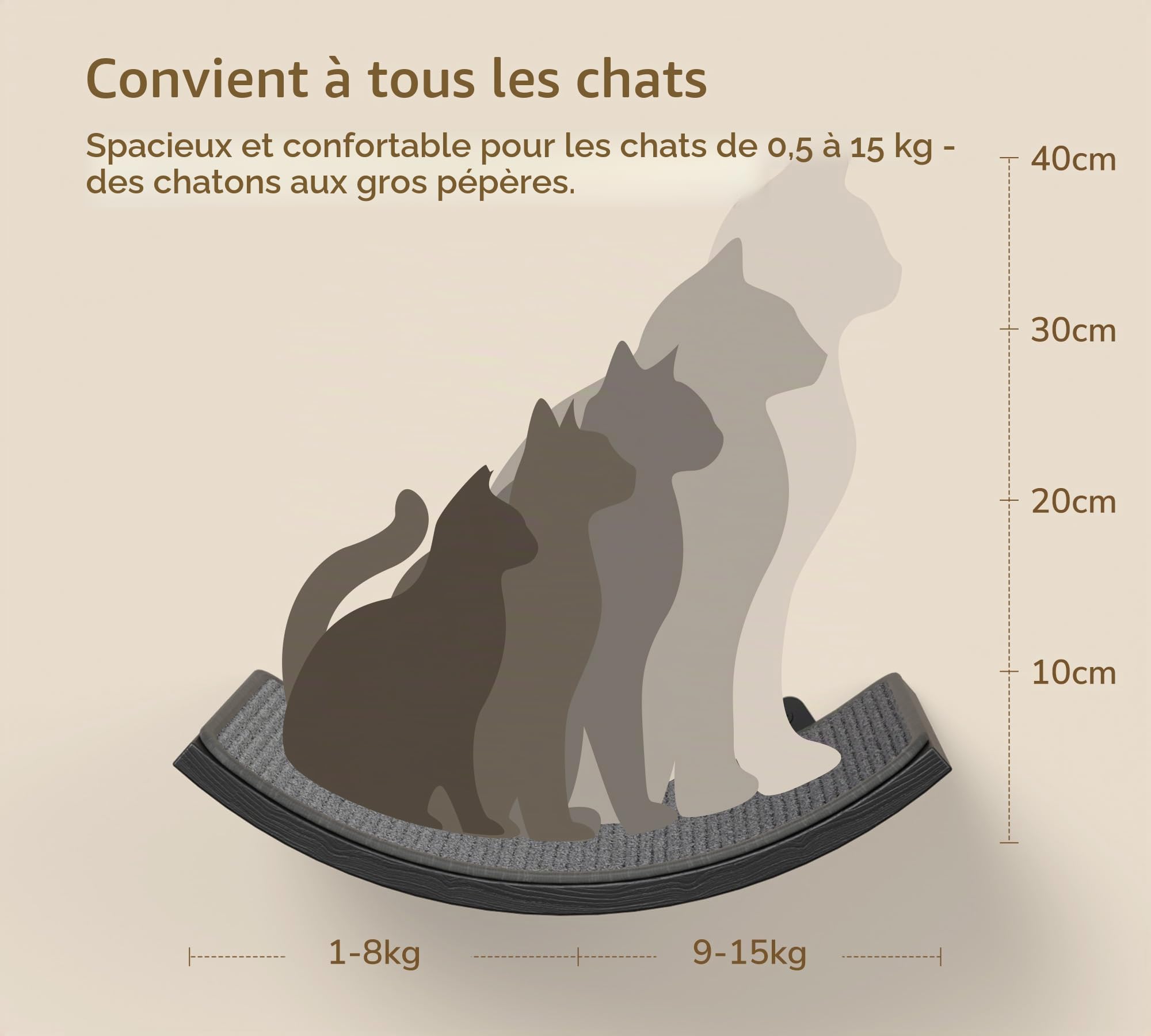 Ensemble de cadre d'escalade pour chat avec tapis à griffer, ensemble de meubles muraux pour chat avec 2 marches et plateformes incurvées, étagères en bois pour chat pour dormir et jouer