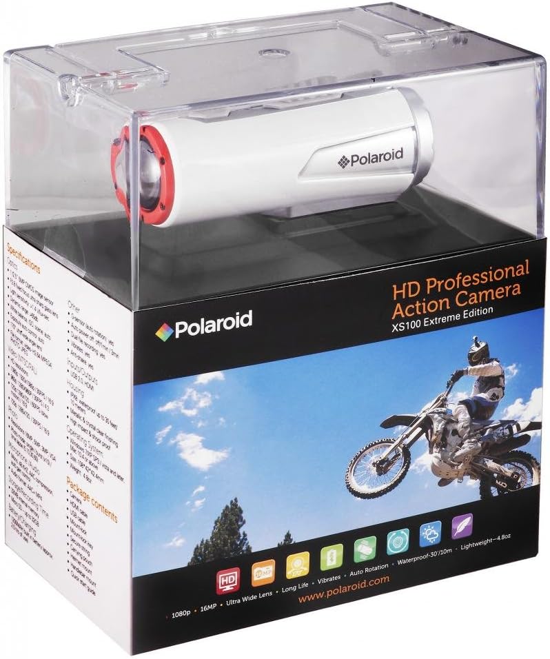 Polaroid XS100 Extreme Edition HD 1080p 16MP Waterproof Sports Action Video Camera With Full Mounting Kit Included